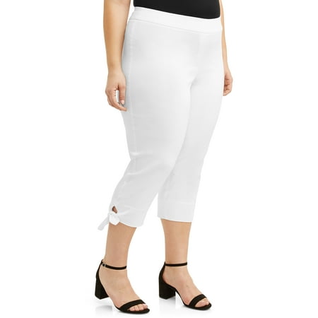 - Women's Plus Size Pull On Crop with Tie Bow Hem