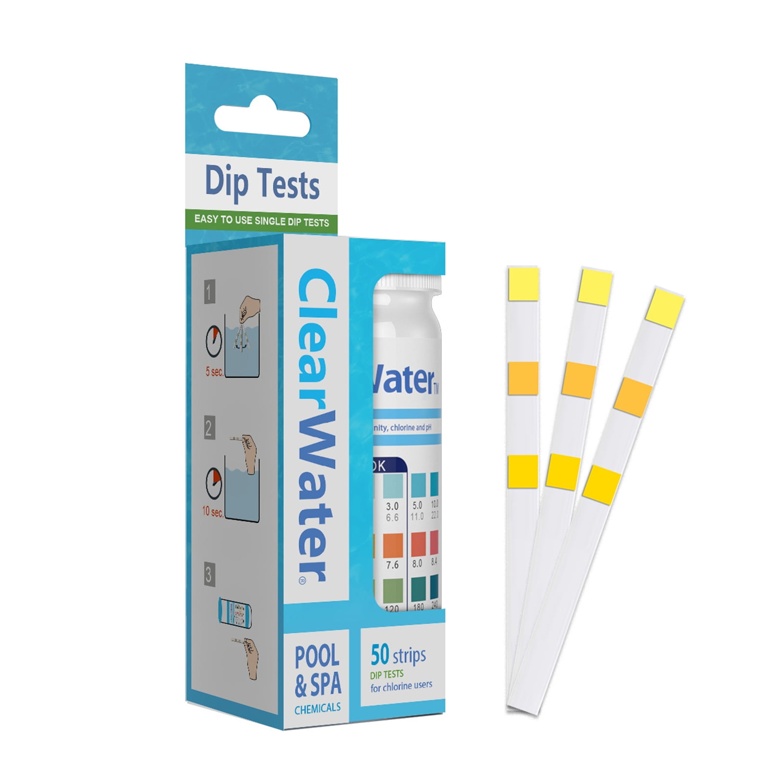 Hapeisy Pack of 50 Pool Tester Water Tester, 3 in 1 Pool Water Test Strips Spa Whirlpool Test Strips for pH Value, Free Chlorine, Bromine, Total Alkalinity