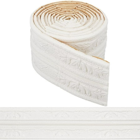 

88 x 2in Crown Molding Peel and Stick 3D Flexible Foam Wall Trim White Self Adhesive Wallpaper Border Sticky Decorative Edging Baseboard Lines for Mirror Border Wall Hotel DIY Decor