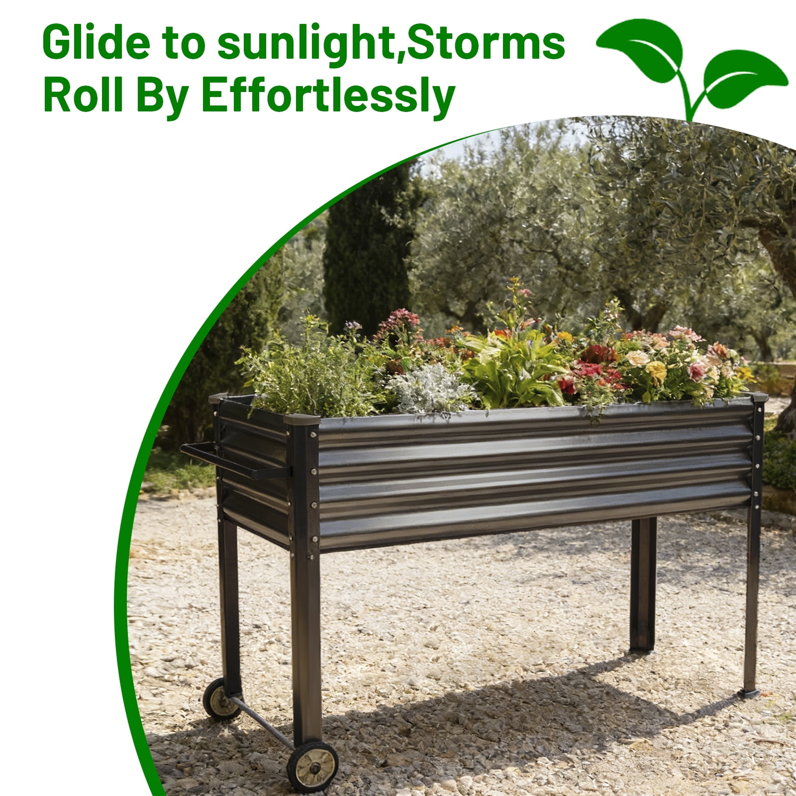 Land Guard Mobile Galvanized Raised Garden Bed with legs & Wheels, 36"Large Metal Elevated Raised Planter Box for Backyard, Patio, Balcony, 400lb Capacity(Deep Grey)