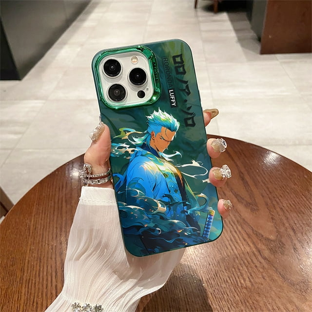 Electroplated Anime Case One Piece Roronoa Zoro Straw Hat Luffy For iPhone 15 14 Plus 15 14 13 12 11 Pro X Xs Max 7 8 Plus Cover