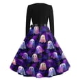 thumbnail image 6 of Halloween Dresses for Women Pumpkin Ghost Crew Neck 1950s Hepburn Classic Dresses Long Sleeve Cocktail Casual Retro Tea Length Dress with Belt L, 6 of 6