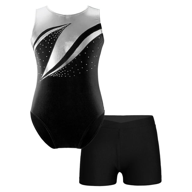 MSemis Ensemble de Danse Sans Manches Métallique Scintillant 2 Pcs pour Filles, Noir 8