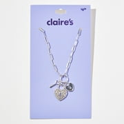 Claire's Girls Silver Necklace Chain Style, Heart Lock And Key Dangle Charms, 67947