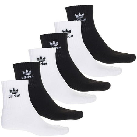 6 Pack Mens Adidas Originals Quarter Crew Socks White/Black 6-12