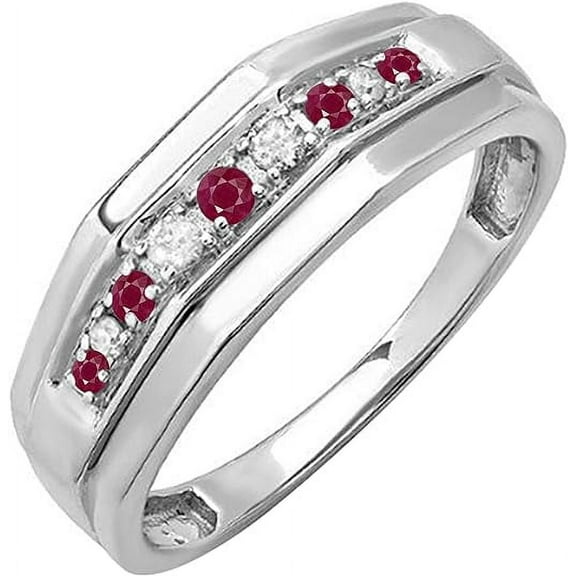 Divine_creation 2.00 Ct Round Cut Red Ruby Mens Wedding Engagement Band Ring 14K White Gold Finish 925 Sterling Silver -7.5