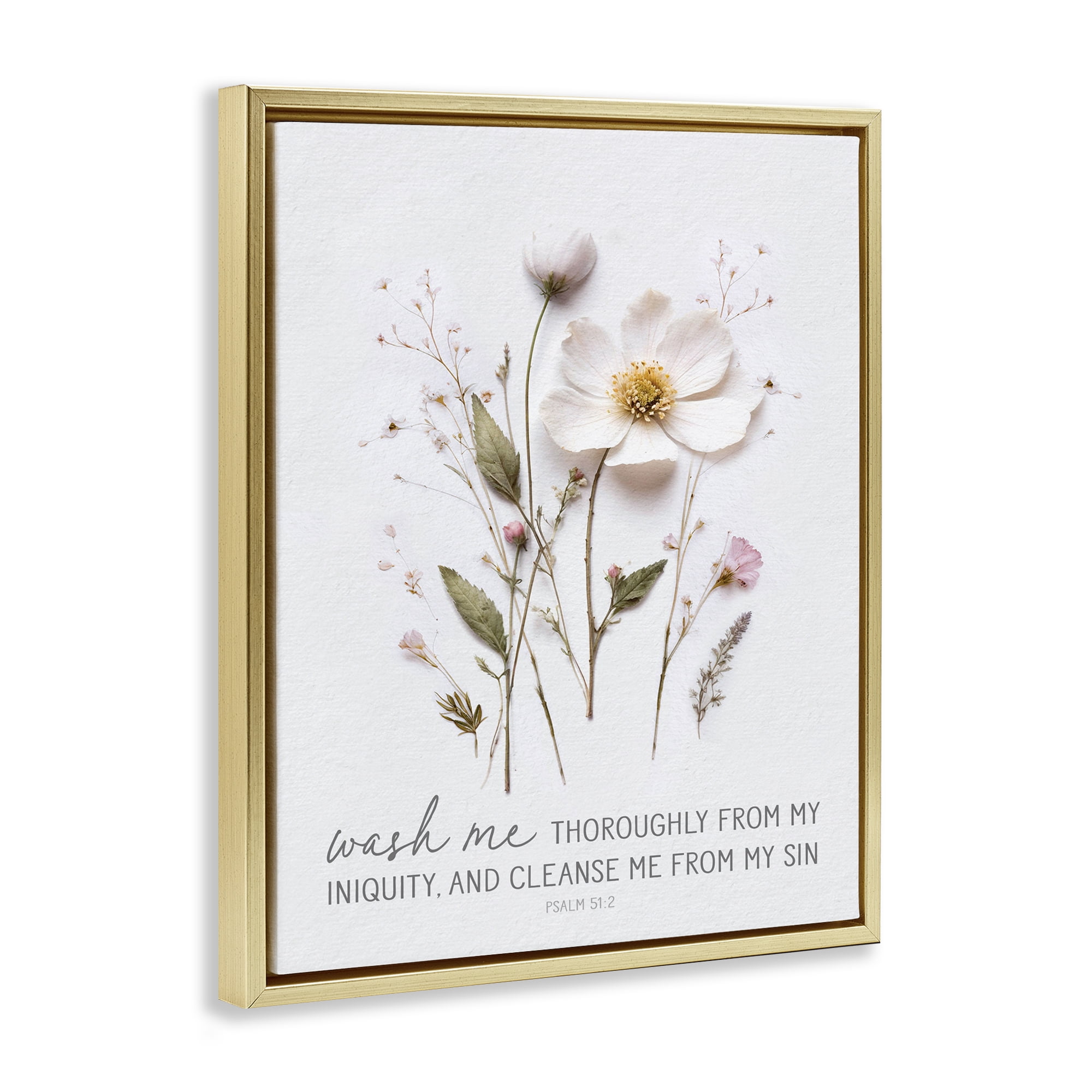 Pressed Flower Proverb Gold Framed Floater Canvas Wall Art, design by Lettered and Lined