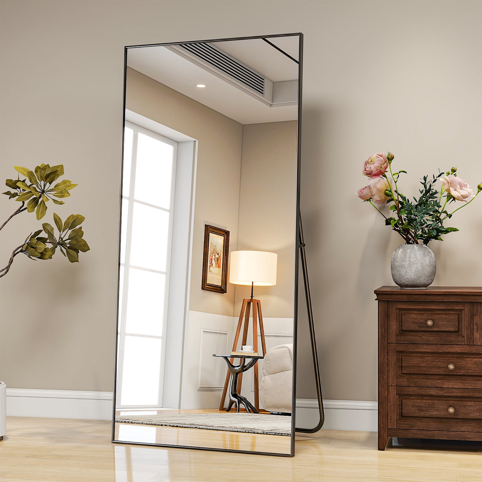 Anyrose 76"x 34" Full Length Mirror Rectangular Floor Standing Mirror Wall Mounted, Black