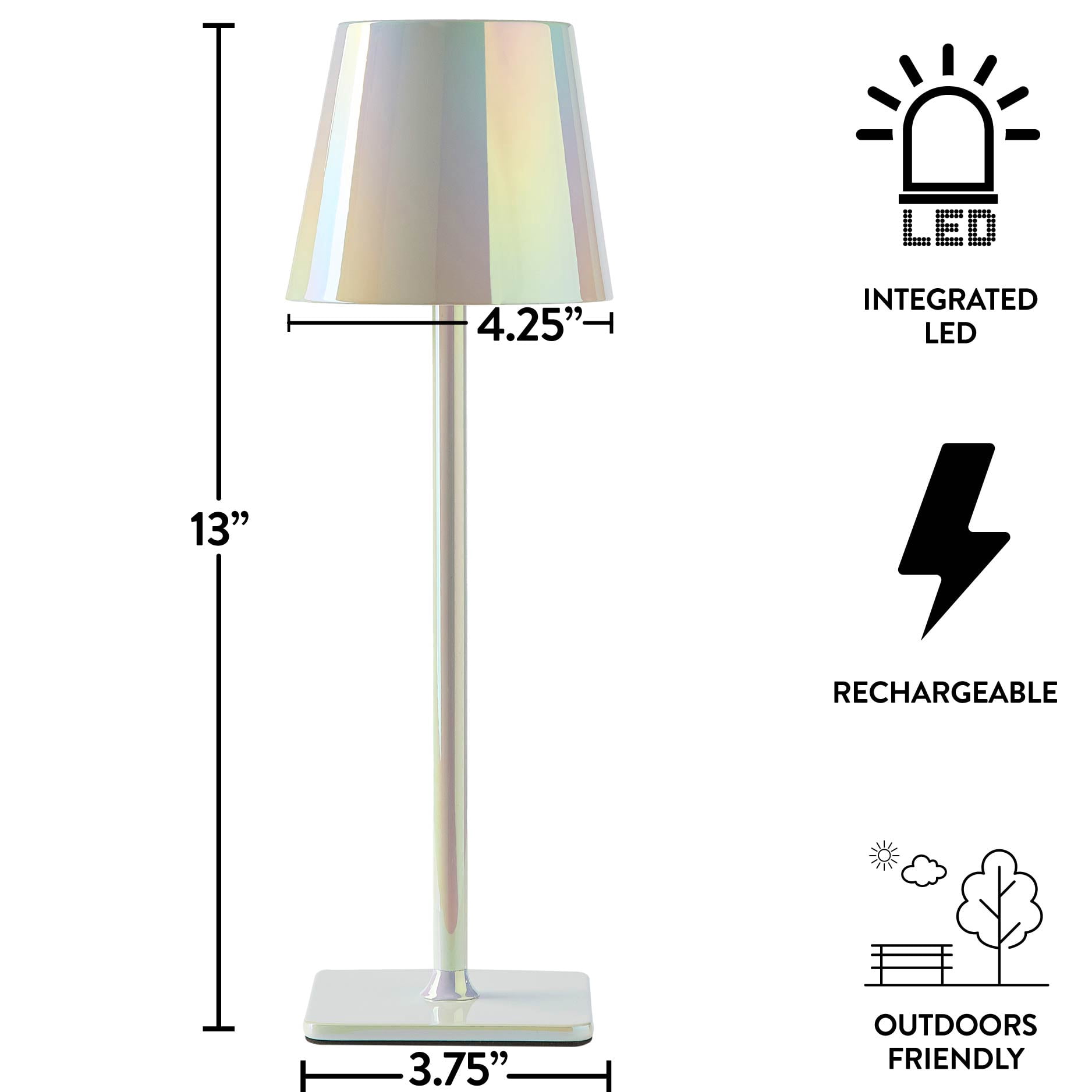 Mainstays Iridescent Rechargeable Table Lamp - 13 Inch Cordless Design