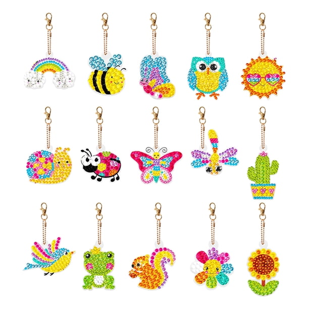Llavero Doble Cara Cgtredaw 15PCS Diamante Pintura Llavero Cactus