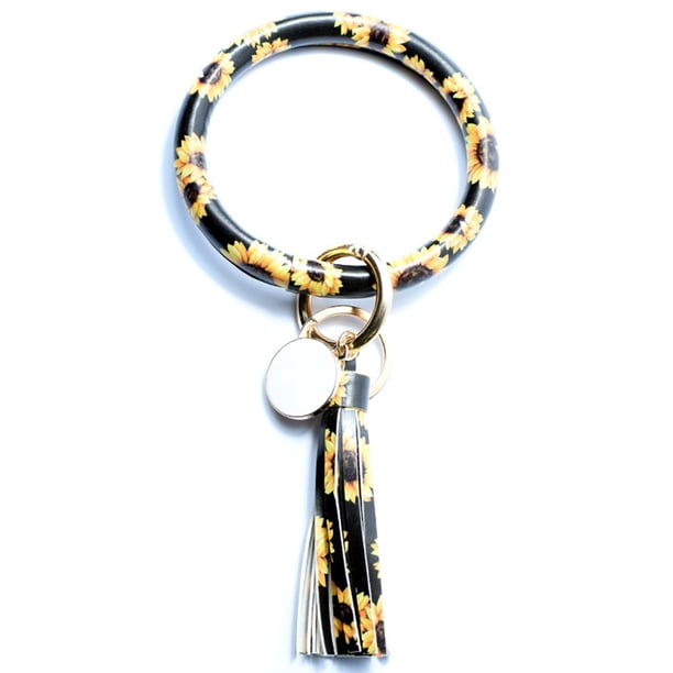 Fiudx Ofertas Relámpago Moda Tendencia Pulsera De Cuero Grande Borla Llavero Redondo Anillo Joyería Pulsera