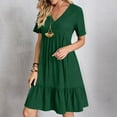 thumbnail image 2 of Fartey Plus Size Summer Dresses for Women 2025 Pleated Tiered A Line Flowy Midi Dress Loose Casual Short Sleeve V Neck Dresses Fashion Solid Color Holiday Sundress Army Green L, 2 of 9