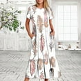 thumbnail image 2 of Penkiiy Women's Summer Casual Short Sleeve Crewneck Dress Casual Flowy Tiered Maxi Beach Dress With Pockets Feather Print Dress L White, 2 of 6