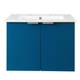 thumbnail image 3 of Sink Vanity Cabinet, Wall Mounted, Melamine, Blue Navy White, Modern Contemporary Urban Design, Hotel Bedroom Bathroom Master Suite Guest, 3 of 10