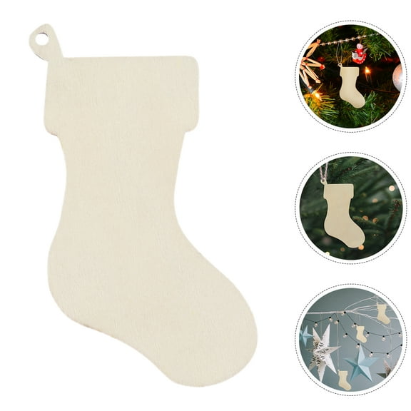SOPOTUTU Unfinished Winter Wooden Hanging Christmas Stocking Wooden Cutouts Beige 10Pcs
