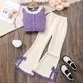 thumbnail image 2 of Bainana 2 Pieces Clothing Set Fashion Bow Knot Sleeveless Crew Neck Crop Top And Flared Pants Outfit Casual Summer Wear Child Girls Soft Casual Outfits Set Purple Size 10-11 Years, 2 of 7