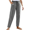 thumbnail image 2 of Sakmal Drawstring Women's Pants Cotton Linen Dressy Casual Slim Straight Chinos High Waisted Gray Plain Full Length Pants, 2 of 7
