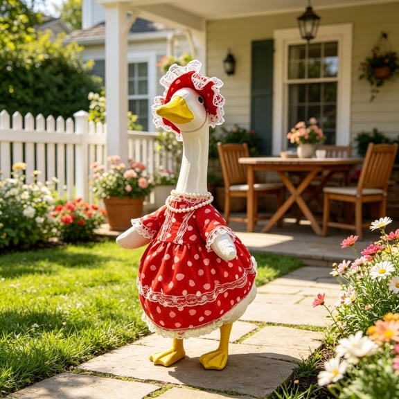 AuroraX Porch Goose Outfit Strawberry 23"19"17" Porch Goose Clothes Set Holiday Summer Outdoor Decor Porch Duck Clothing Porch Goose Accessories Red
