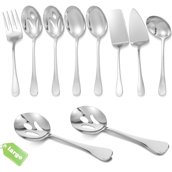 8 Pcs Stainless Steel Serving Utensils, Serving Set with Serving Spoons,Serving Fork,Soup Ladle,Lasagna Server,Pie Server,Polished Serving Utensil Set for Buffet Parties Home,Dishwasher Safe