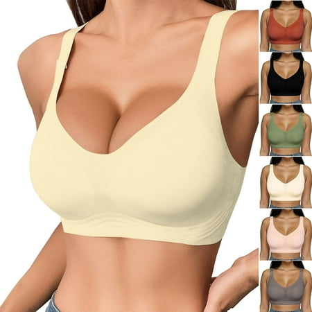 Mrasaso Deals Of The Day! Workout Tops for Women Women Nylon Bra Women s Lightweight Soft Push-Up BraSolid Color Underwire-Free Design for Comfort(1pc Bra) Black|L