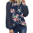 thumbnail image 1 of Blusa informal de manga larga con empalme de encaje y cuello redondo para mujer Pompotops  gfhjh18712, 1 of 7