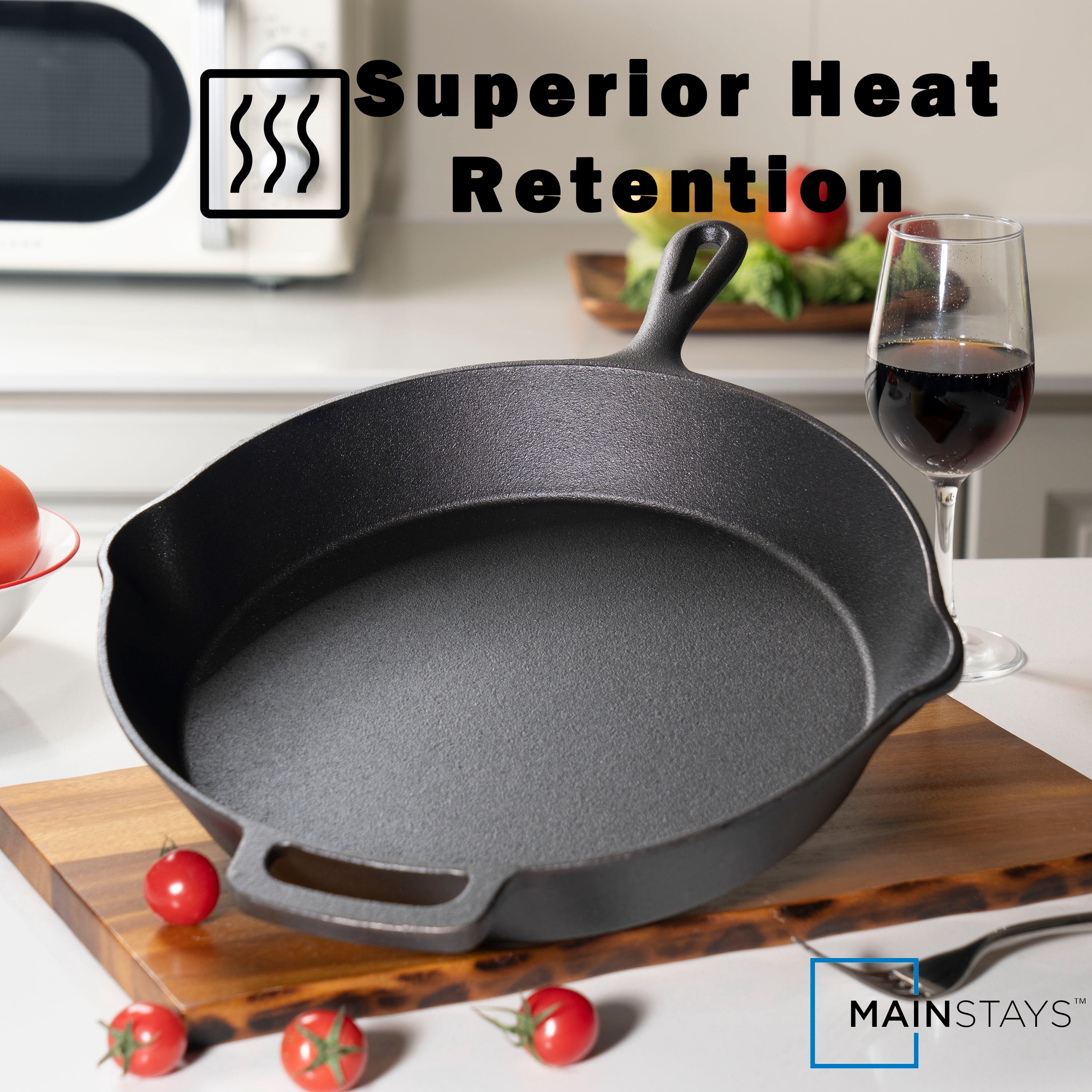Mainstays 12 Inch Cast Iron Skillet with Single Helper Spout Black