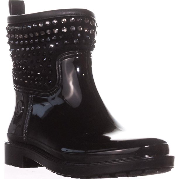 Womens MICHAEL Michael Kors Dani Rainbootie Short Rain Boots, Black Studs,  7 US / 37 EU 