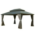 thumbnail image 3 of Domi Outdoor Living 12 X 14 Hardtop Gazebo Canopy with Netting & Curtains, Outdoor Aluminum Gazebo with Galvanized Steel Double Roof for Patio Lawn and Garden, Gray, 3 of 9