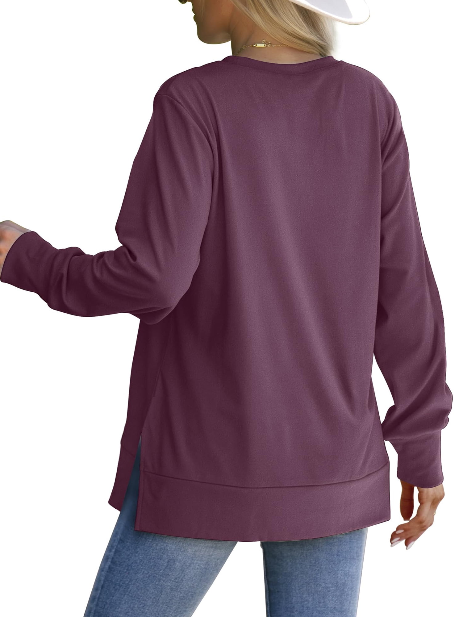 MOSHU Crewneck Sweatshirts for Women Side Split Long Sleeve