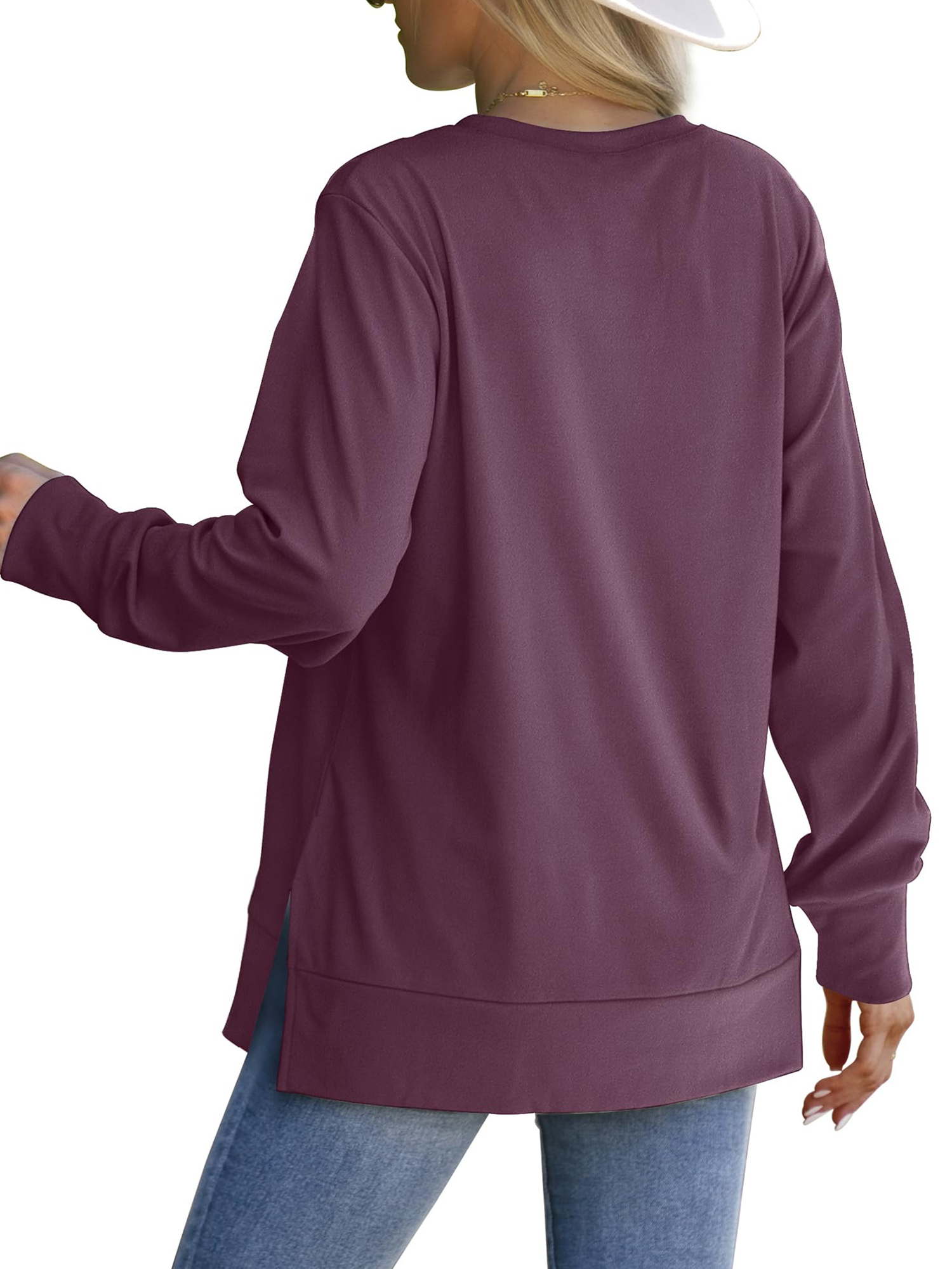 MOSHU Women's Crewneck Sweatshirt with Side Split Hem photo 3