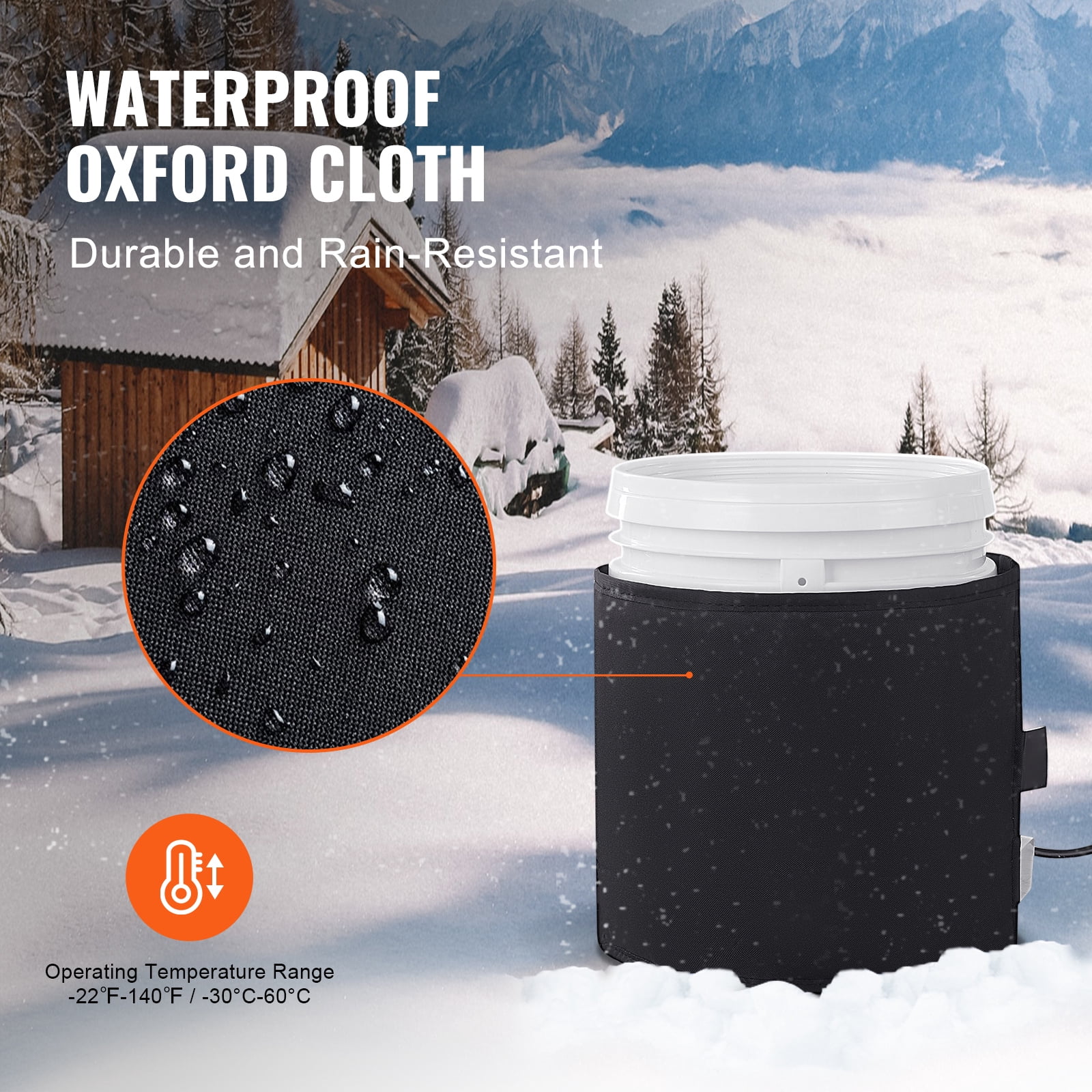 KFFKFF Barrel Warmer, 250W, for 5 Gallon Drums, Temperature Range 0-145℉ with Separate Thermostat, Water-Resistant Oxford Material for Efficient Heating of Oil Drums, UL/FCC Certified