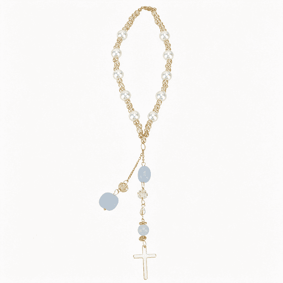 RIONIMA Natural Jade Cross Car Hanging Ornament Rearview Mirror Accessories Glass Beaded Charms with Pearl Car Hanging Accessories Suncatcher for Car Rear View Mirror Window Balcony Keychain Decor