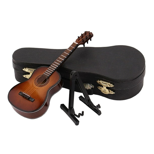Modelo de guitarra, instrumento musical con soporte y estuche, juguete para niños, regalos para niños y niñas. marrón01