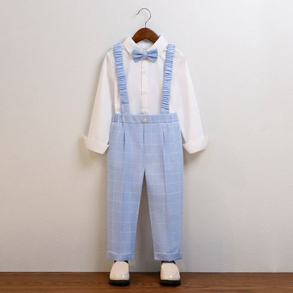 Juslio Boys Pants Casual Solid Toddler Kids Boy Girl Cute Stripe School Uniform Trousers Blue