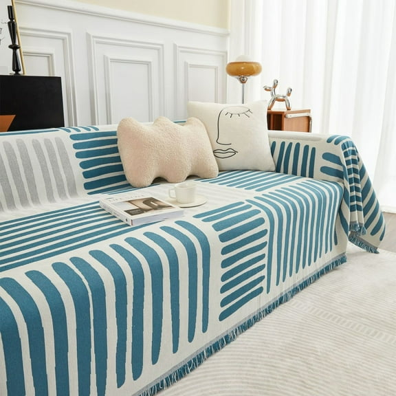 Multi-Functional Striped Sofa Cover Blanket, Thick Double-Sided Polyester Throw for Furniture Protection, Pet-Friendly Reversible Blanket for Living Room and Couch Decor