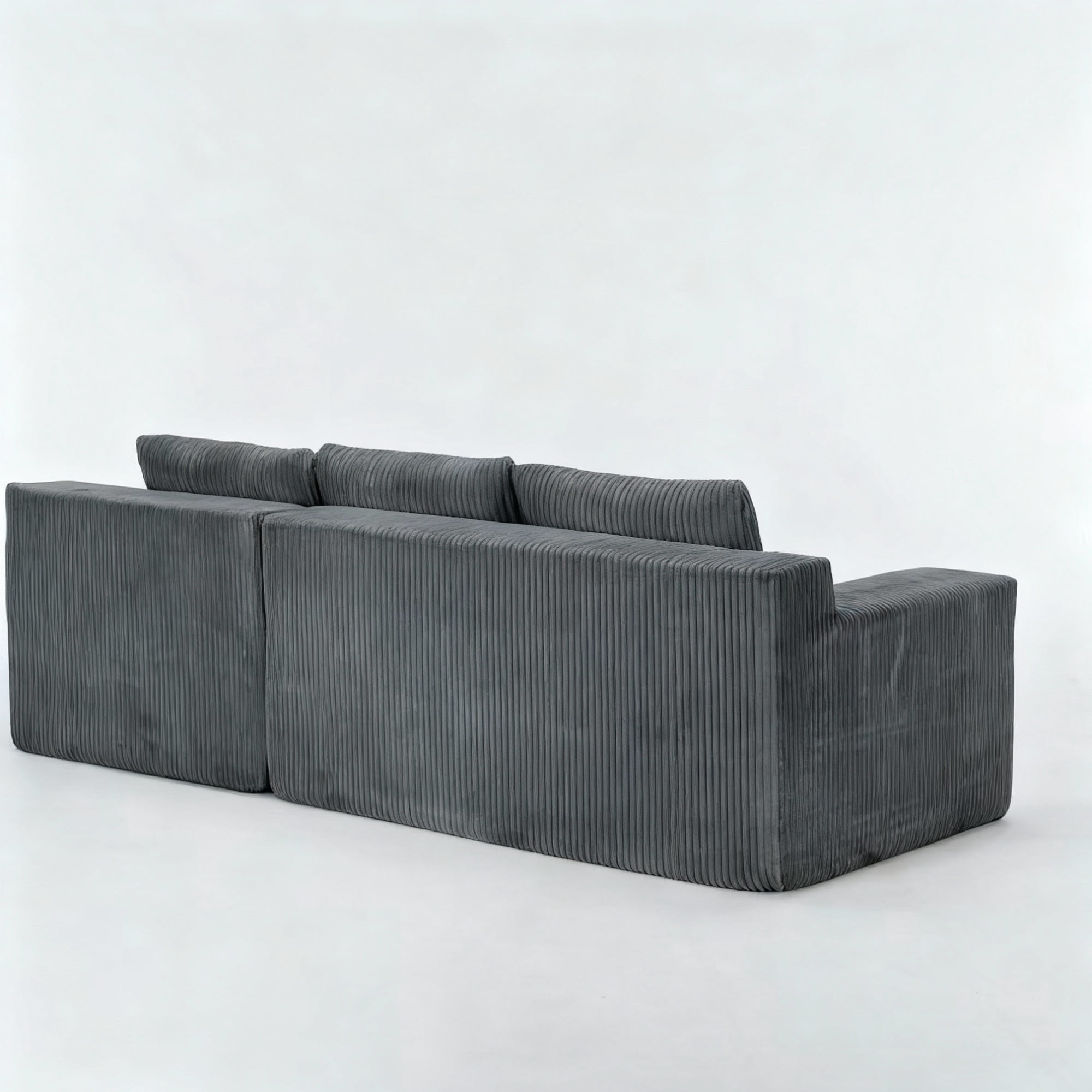 Foam-Filled Compressed Boneless 3-Seat Sectional Sofa with Chaise, Corduroy Modular Upholstered L-Shaped Couch Set