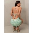 thumbnail image 2 of Women's Applique Sequin Date Party Mini Spaghetti Strap Dress, Green, 2 of 5