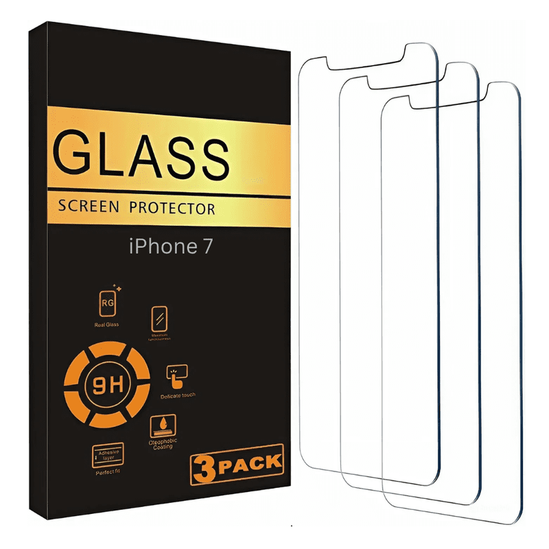 iPhone 7 Crystal Clear Tempered Glass Screen Protector, Strong 9H Hardness, Edge-to-Edge Coverage, Scratch Resistant, Fingerprint Resistant - Pack of 3