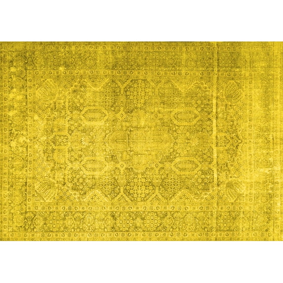 Ahgly Company Machine Washable Indoor Rectangle Persian Yellow Traditional Area Rugs, 5' x 8'