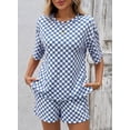 thumbnail image 2 of DOKOTOO Womens 2 Piece Outfits Casual Plaid Short Sets Lounge Beach Travel Short Sleeve Round Neck Tops Match High Waisted Shorts Summer Outfits, 2 of 8