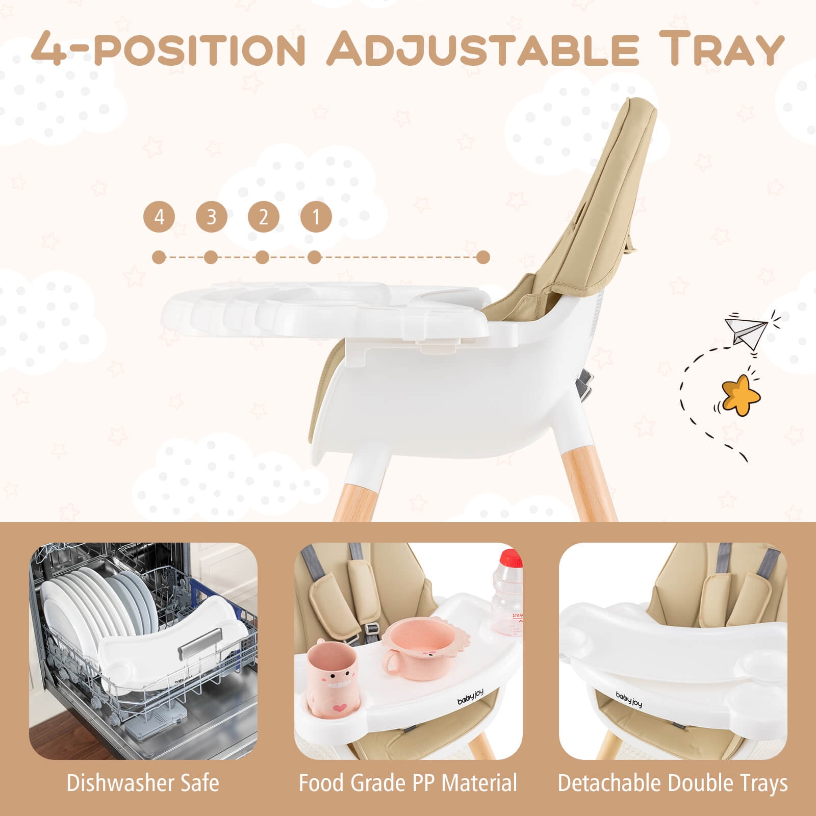 Costway 6-in-1 High Chair for Babies & Toddlers with Building Block Table Beige