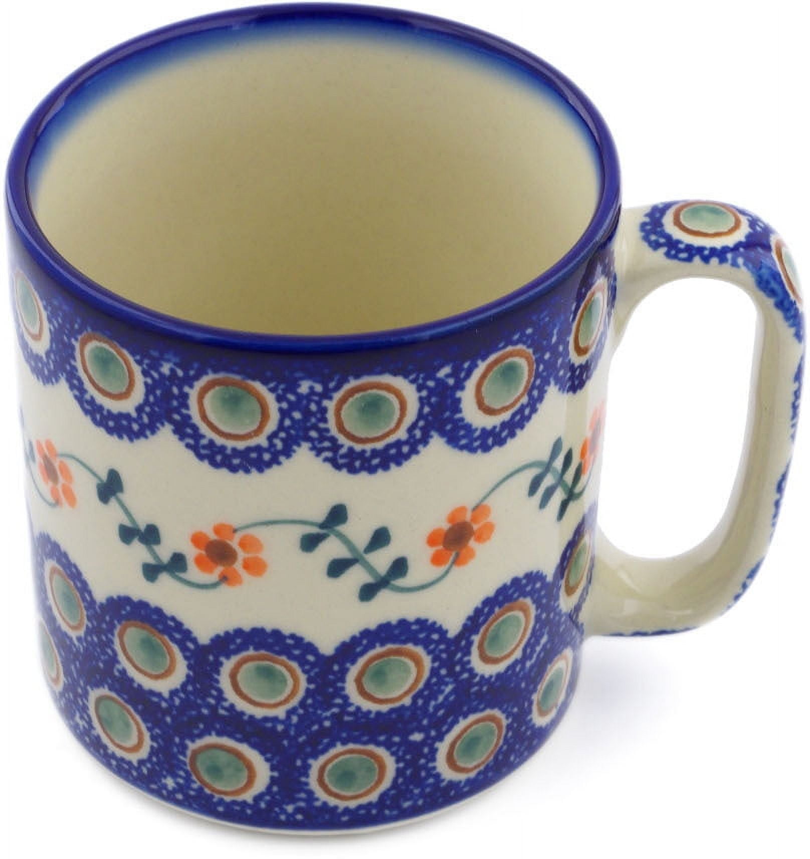 Polish Pottery Mug - 11 Oz Bubble Pattern, Holly Berry Design, Hand-Painted In Poland