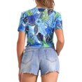 thumbnail image 3 of INSPIRE CHIC Leaves Printed Top for Women's Round Neck Semi-Sheer Crop Tops S Blue, 3 of 5