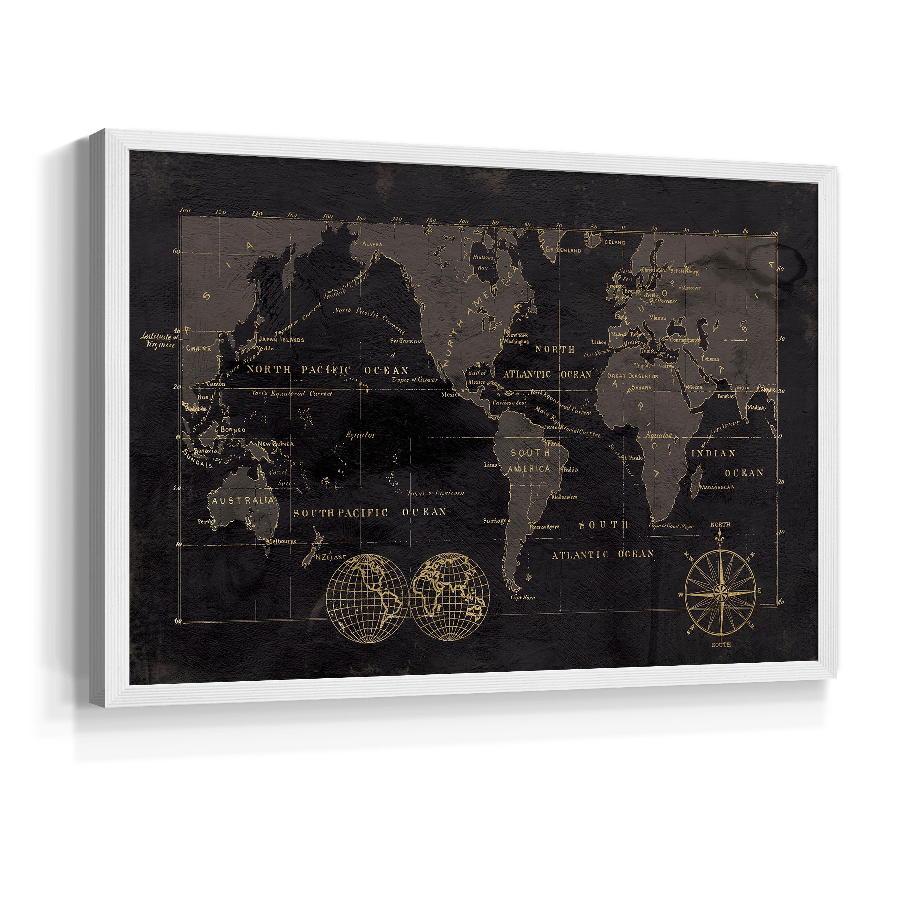 Black Gold Map by Carol Robinson - Restickable Framed Giclée Print