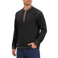 thumbnail image 5 of INSPIRE CHIC Men's Henley Shirt Long Sleeve Contrast Trim Button Neck Casual Top 2XL Black, 5 of 6