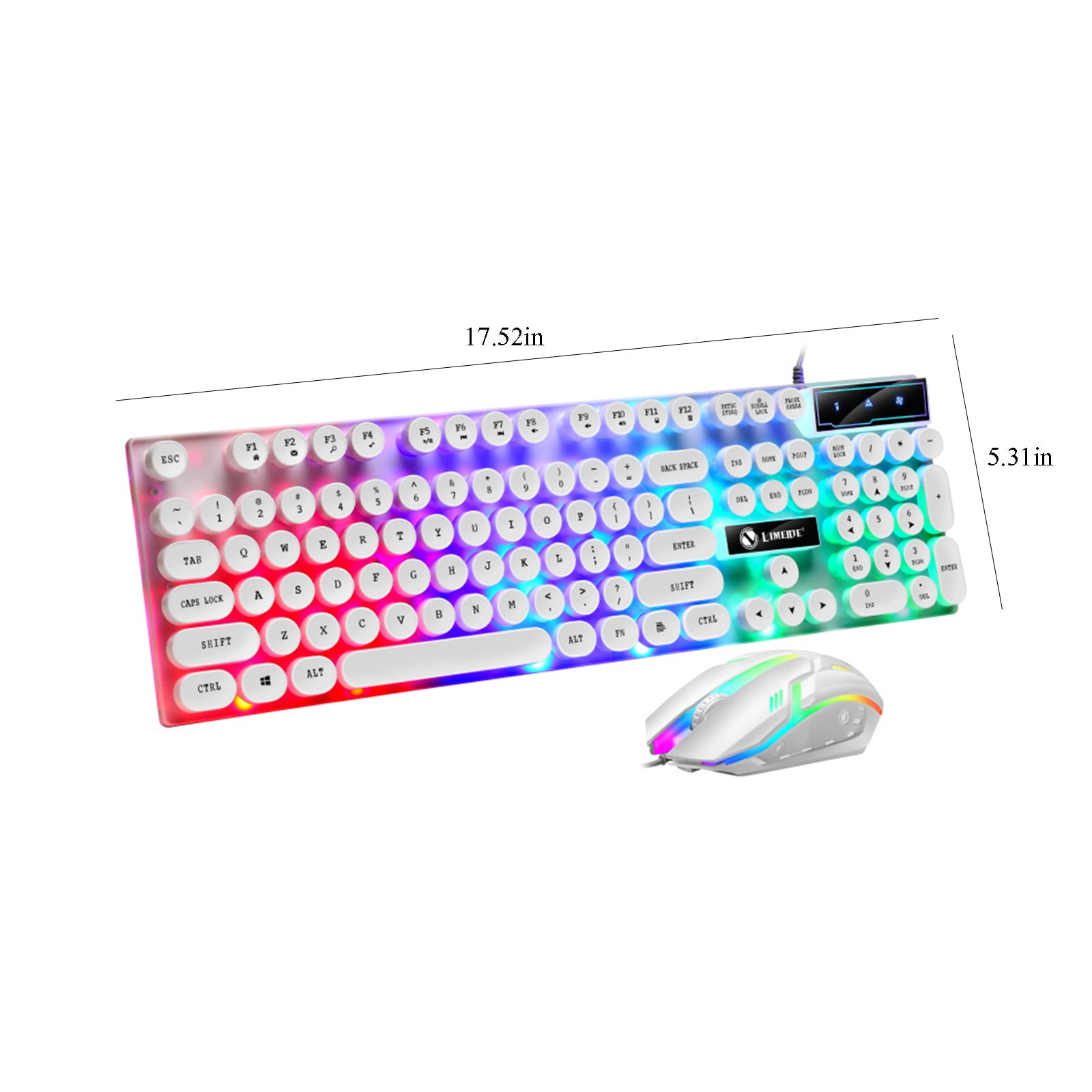 Typewriter Mechanical Gaming Keyboard Mouse Set, with Rainbow Light, 104 Keys Retro Round Keycap, Wired Typewriter Style Comfortable Typing Soud
