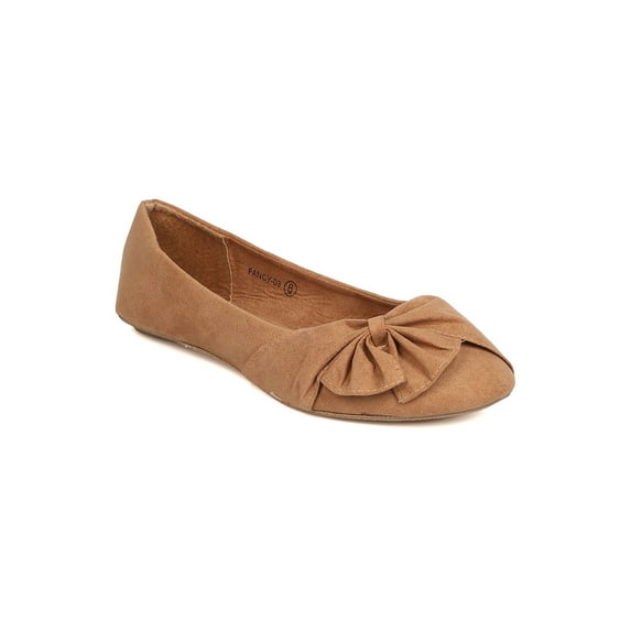 New Women Refresh Fancy-03 Faux Suede Ruched Bow Ballet Flat