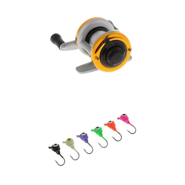 Reel de pesca con hielo de invierno,Mini carrete de trolling,Mini carrete de hielo,Carrete de pesca de cebo,Carrete de hielo con línea de 90 m,Brazo de doble rockero,Ligero