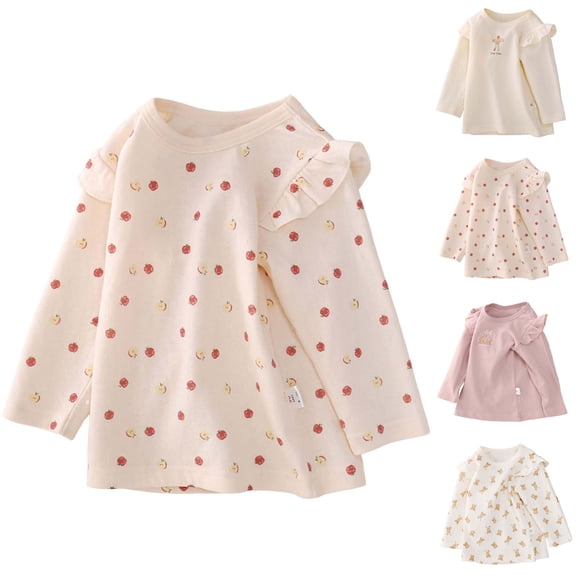 Ulanda Toddler Girl Ruffle Long Sleeve T-Shirt Cotton Top Tee for Spring/Fall (Pink, 2-3 Years)