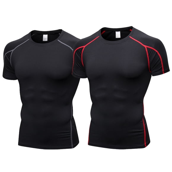 Men's Cool Dry Short Sleeve Compression Shirts,2 Pack Sports Baselayer T-Shirts Tops, Athletic Workout Shirt - Black